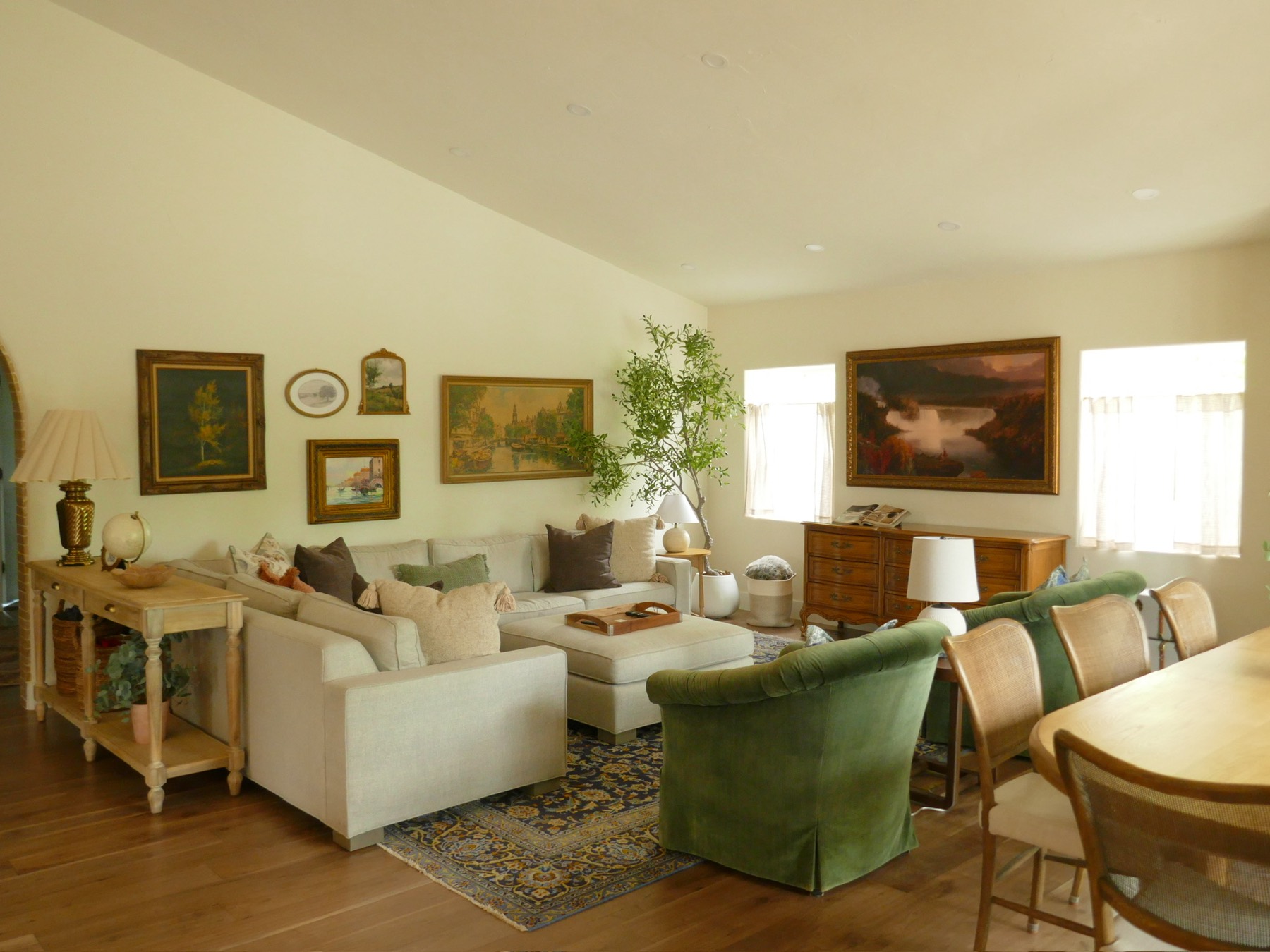 A curated, finished living and dining room