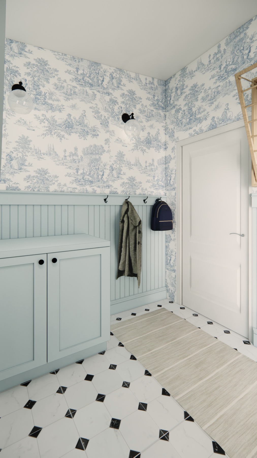 3D render of the toile laundry and mudroom