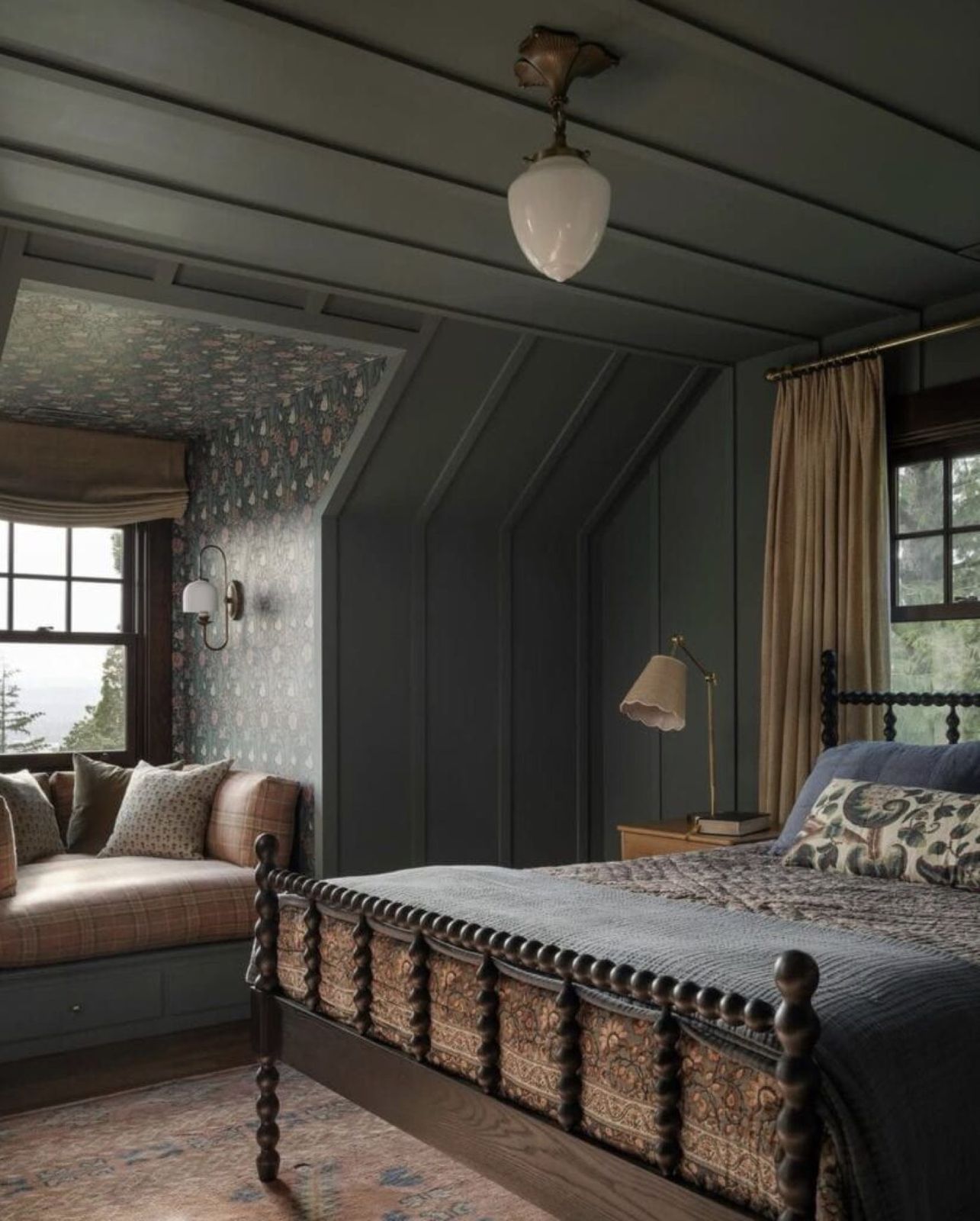 A Denver bedroom painted in an earthy green suited to Colorado light