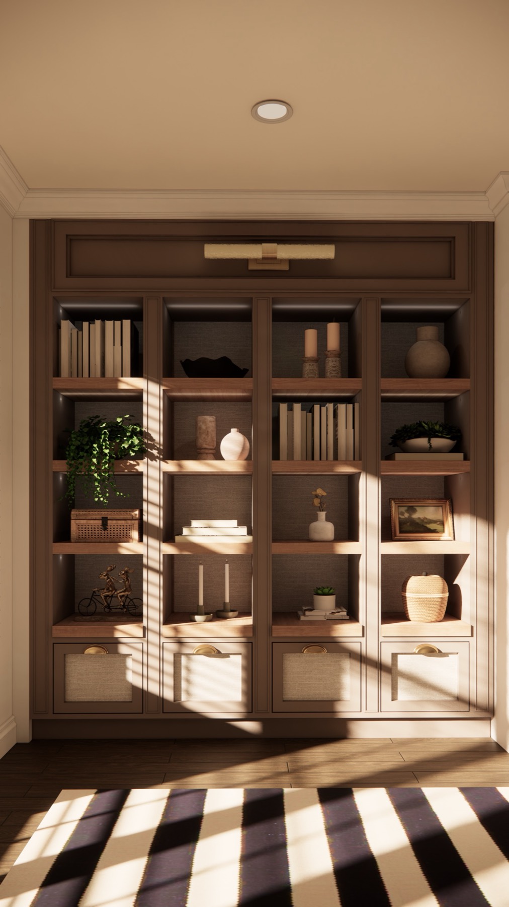 3D render of the built-in shelves