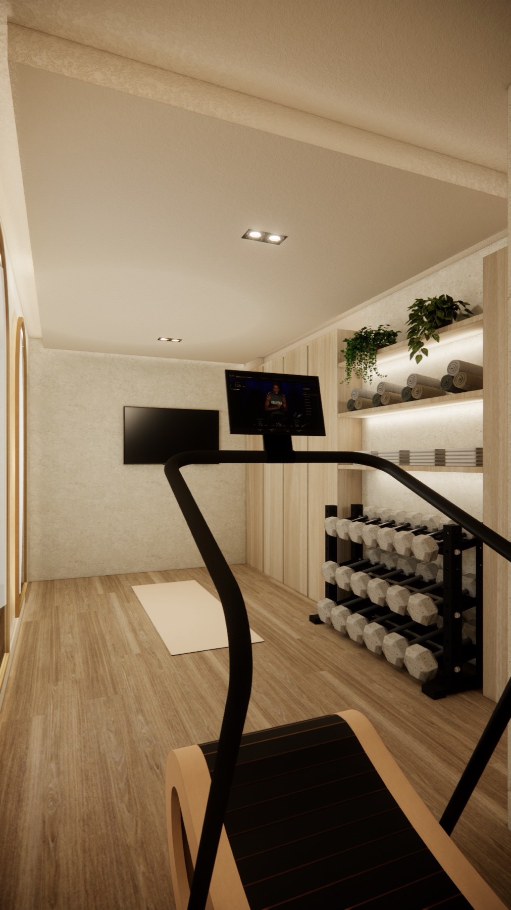 3D render of the gym with treadmill